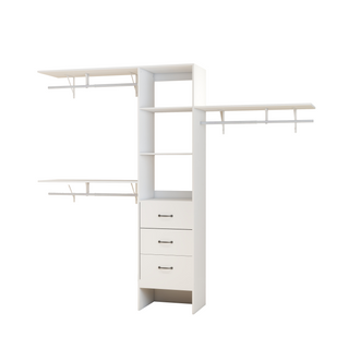 96 Inches Closet System, 8FT Walk In Closet Organizer with 3 Adjustable Shelves & 3 Expandable Hanger Rods & 3 Drawers, Built-In Garment Rack, 96"L x 16"W x 82"H, Load 1000 LBS-White