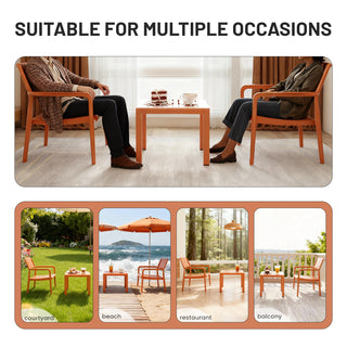 Three-piece indoor/outdoor leisure table and chair set (two chairs and one coffee table), UV-resistant, waterproof and durable, apricot brown, 25*20.47*27.56 (in)/19.69*19.69*14.96 (in), Polypropylene