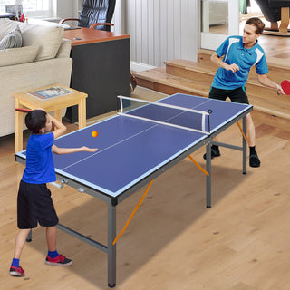 5ft Mid-Size Table Tennis Table Foldable & Portable Ping Pong Table Set for Indoor Games with Net, 2 Table Tennis Paddles and 3 Balls