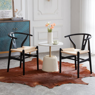 Fully Assembled Wood Wishbone Dining Chairs Set of 2 - Mid Century Modern Wishbone Chair for Beach House - Natural Wood Dining Furniture with Hemp Seat - Industrial Grade Heavy Duty Boho Dining Chairs - Solid Wood Side Chairs