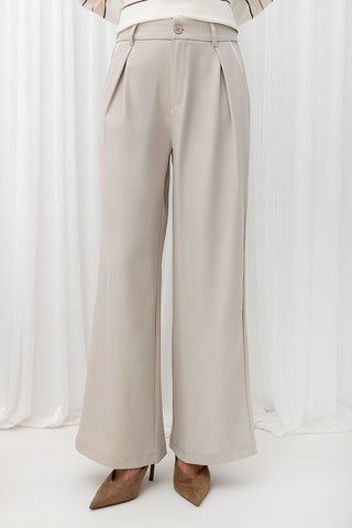 Italy Moda women's wide-leg high-waist trousers in beige with front pleats, model 232408