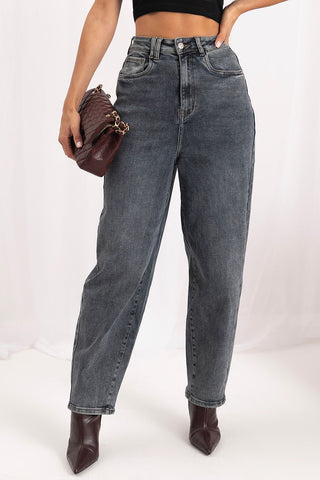 Women's grey high-waist balloon fit jeans, Model 232771