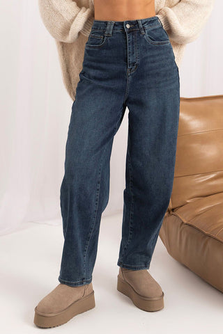 Women's blue high-waist balloon fit jeans, Model 232772