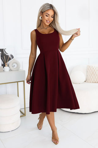 Women's burgundy midi evening dress, view 2