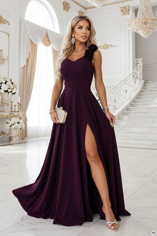 Women's plum long evening dress, view 2