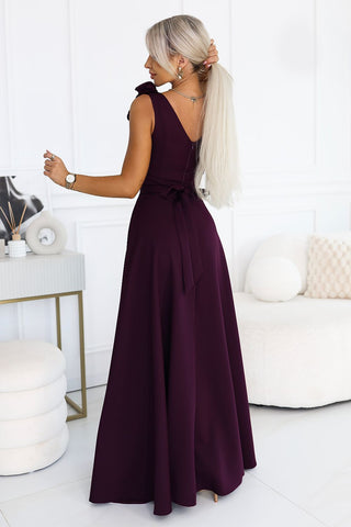 Women's plum long evening dress, view 3