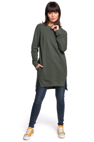 Oversized Sweatshirt with Side Slits and Front Pockets, Green