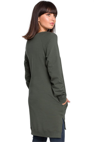 Oversized Sweatshirt with Side Slits and Front Pockets, Green