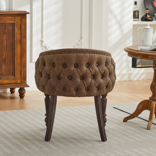 Hand-pulled buckle decoration PU Dining Chair,Accent Leisure Chair, Mid-Century Modern Arm Chair with Solid Wood Armrests and Legs, 1-Seat Cushioned Sofa for Living Room Bedroom,Brown color,SW1865BR