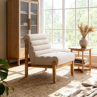 Scott Living Fluffy Accent Chair Dark Beige with Natural Solid Wood Frame