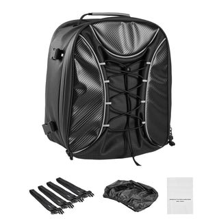 Motorcycle Tail Bag 22–34L Expandable | Waterproof Rear Seat Motorcycle Bag with Rain Cover | Multi-Use Motorbike Luggage Backpack & Handbag – Black