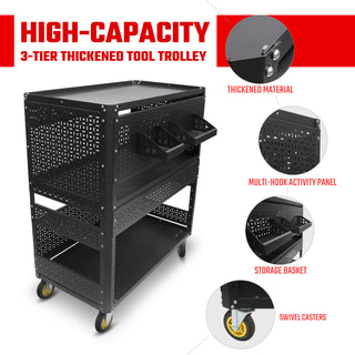 3-Tier Rolling Utility Cart | DIY Detachable Tool Cart with Steel Pegboard