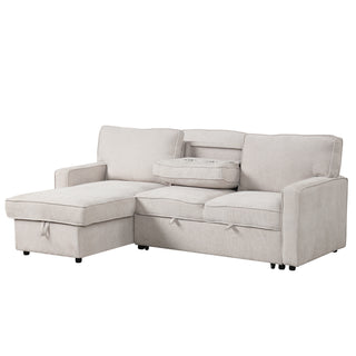 U_STYLE Upholstery Sleeper Sectional Sofa with Storage Space, USB port, 2 cup holders on Back Cushions(same sku; WY000335AAA)