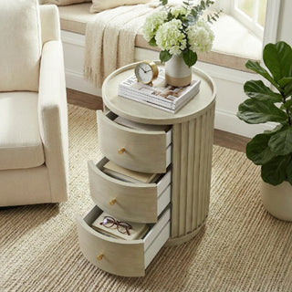 Modern Round Wood Nightstand with 3 Drawers | 16" Space-Saving Side Table