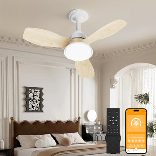 24.4 inch Wood Grain Ceiling Fan with Dimmable LED Light