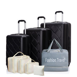 Luggage Set with Spinner Wheels ABS Lightweight Durable Hard Suitcase,8-Piece Set (20'/24'/28'+Gym Tote Bag + 4 Pieces Storage Bag Set ) , BLACK