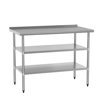 24x48 Inch Stainless Steel Work Table with Backsplash | Commercial Prep Table with 2 Adjustable Shelves