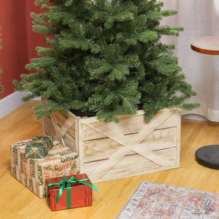 HOMCOM Wooden Christmas Tree Collar Box - 24" Farmhouse Tree Base Cover, Distressed Wood Finish for Holiday & Party Decorations