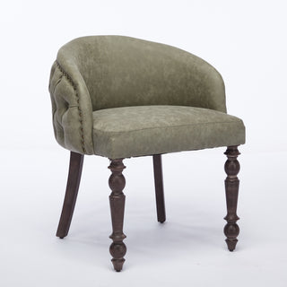 Hand-pulled buckle decoration PU Dining Chair,Accent Leisure Chair, Mid-Century Modern Arm Chair with Solid Wood Armrests and Legs, 1-Seat Cushioned Sofa for Living Room Bedroom,Olive Green color