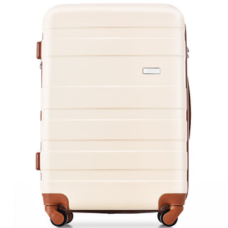 3-Piece Luggage Set New Model | ABS Hardside Spinner Suitcases with TSA Lock (Ivory & Brown)