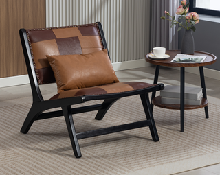 Modern Boho Accent Chair with Solid Wood Frame