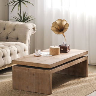 Modern Rustic Wood Coffee Table – Rectangular Living Room Center Table with Floating Top Design 47.6' L * 23.6' W * 16.3' H
