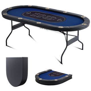 10 Player Foldable Poker Table 84” | Blackjack & Texas Hold’em Oval Casino Table with Padded Rails & Stainless Steel Cup Holders | Portable Folding Card Game Table