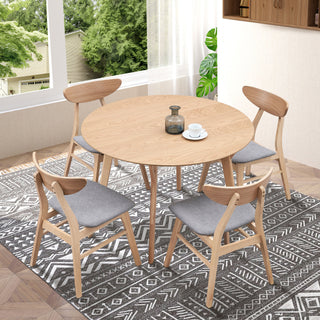 Wooden Dining Table Set,42.01 Inch Modern Simple Design Round Kitchen Table and Fabric Upholstered Dining Chairs for Dining Room, Kitchen, Saving Space(1 Table with 4 Chairs),Natural Ash