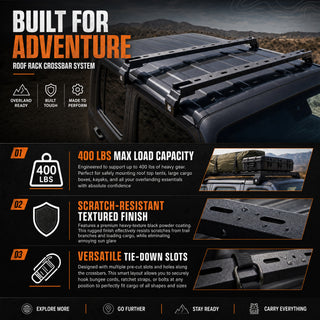 2PCS 400 LBS Roof Rack Cross Bars Compatible For 2007-2026 Jeep Wrangler JK JKU / JL JLU Unlimited & Gladiator JT Hardtop, Roof Rail Crossbars Cargo Carrier Rooftop Luggage