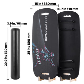 Wooden balance board with roller, view 2