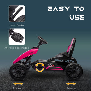 Aosom Kids Pedal Go Kart | Pink Outdoor Ride-On Toy with Handbrake and amp; Adjustable Seat