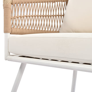 K&K 4-Piece Boho Rope Patio Furniture Set – Outdoor Furniture with Acacia Wood Table, Deep Seating & Thick Cushions for Backyard, Porch, Balcony – Beige