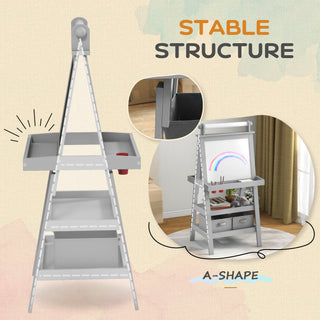 Qaba Double-Sided Kids Art Easel | Magnetic Whiteboard, Chalkboard & Paper Roll (Gray)