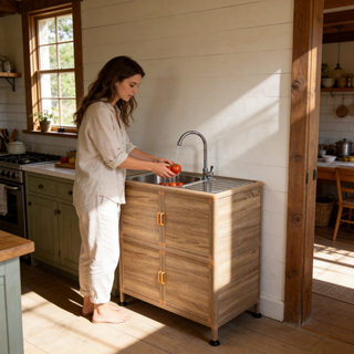 Utility Sink with Cabinet, Freestanding Utility Sink, Laundry Room Sink Cabinet, Outdoor Sink Station, Stainless Steel Utility Sink (32.68' D x 16.93' W x 33.27' H)