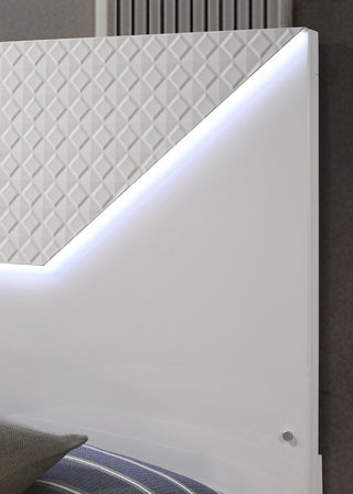 White Color 1pc Queen Size Bed W LED Bedroom Furniture High Gloss Finish Unique Design Headboard