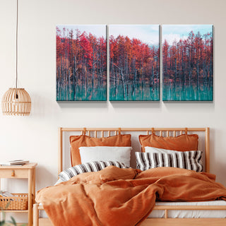 3 Panels Framed Maple Forest Canvas Wall Art, 3-Piece Modern Canvas Painting for Office, Dining Room, Living Room, Bedroom Decor - Ready to Hang, 24x36in, 1.5inch Thickness