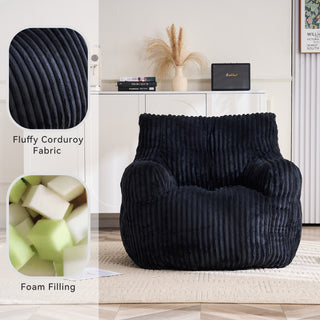 010-Soft Fluffy Corduroy Fabric Bean Bag Chair Filled With Memory Sponge,Black