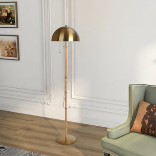 Allure 2-Light Floor Lamp | Gold Brass Finish, Natural Rattan Tube, Dual Pull Chain Control