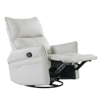 Modern Light Gray Rocking Recliner | PU Leather 360° Swivel Glider Chair w/ Pocket