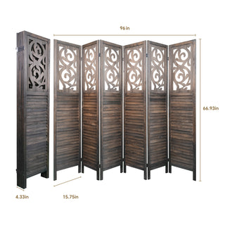 6 Panel Room Dividers – 6FT Carved Wood Folding Partition Wall Divider, Rustic Brown Wooden Carved Privacy Screen for Office, Restaurant, and Home Use