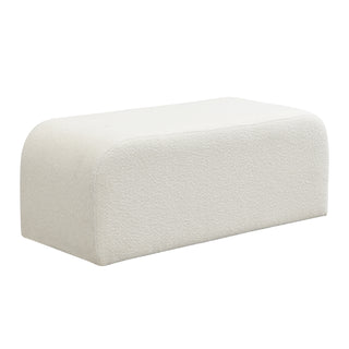 White upholstered boucle storage ottoman, view 9