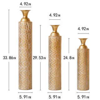 Metal decorative vases High distress metal center vases with growing vine patterns, set of 3 vases for home decoration 34 ', 29 ', 25 'H, gold