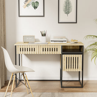 Fluted Desk with Drawers - Modern Computer Desk, Metal Frame, Easy Assembly, Vertical Stripe Design, Storage Dresser