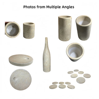 Luxury Natural Marble Dining Room Accessories Set, Genuine Marble, Glod Yellow Beige, 10 Piece Set