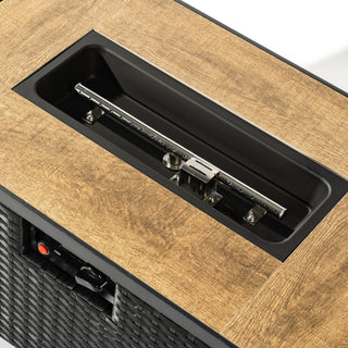 32' Propane Gas Fire Pit Table with Propane Tank Cover, 50000 BTU Rectangular Steel Fire Pit with Beautiful Wicker Base for Outside Garden-Dark Gray