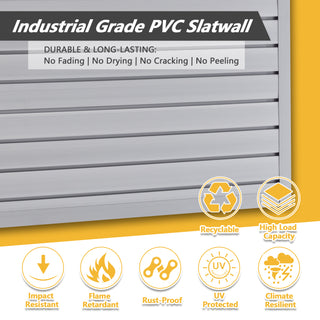 Heavy Duty PVC Slatwall Garage Organizer, 8ft x 4ft Section with 10 Panels, Industrial Strength Storage, Charcoal Dark Grey Color, Wall Mounted Tool Rack System