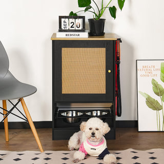 Black Elevated Pet Feeding Station with Hidden Storage Cabinet