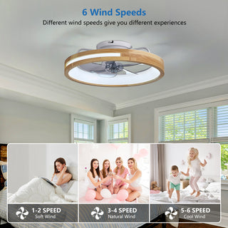 20-Inch Low Profile Ceiling Fan with Lights & Remote | Quiet Wooden Flush Mount Fan