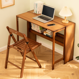 Bamboo Folding Desk,Space-Saving Computer Desk for Small Spaces, Foldable Study Table for Bedroom, Home Office, Dorm, Apartment (Brown)