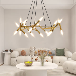41" Golden Modern Chandelier Light Fixture, Branch Design with Frosted Tubes & Black Cords, Adjustable Height Pendant Light for Dining Room, Living Room & Kitchen Island (Bulb Not Included)